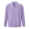 thumbnail image 3 of Adeawade T Shirts For Mens Corduroy Long Sleeve Shirt Classic Stand Collar Button Down Solid Color Versatile Top Tops Classic Tee 3Xl Purple, 3 of 3