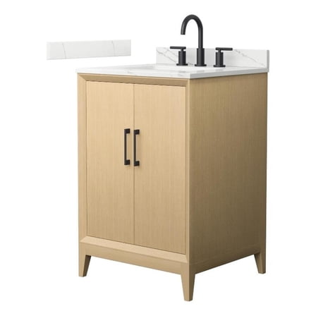 Janna 24" White Oak Single Vanity & Giotto Quartz Top (3-Hole) & Black Trim