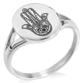 thumbnail image 2 of Tioneer Stainless Steel Evil Eye Hamsa Minimalist Oval Top Female Polished Adult Signet Ring, 2 of 3