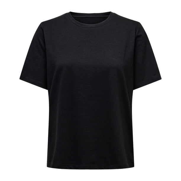 ONLY Camiseta para mujer - ONLONLY TEE, cuello redondo, algodón, liso Negro XS (X-Small)