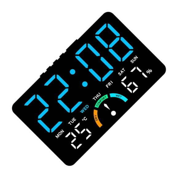 Large LED Digital Clock with Temp Humidity Alarm, Adjustable Brightness for Home Office Environment