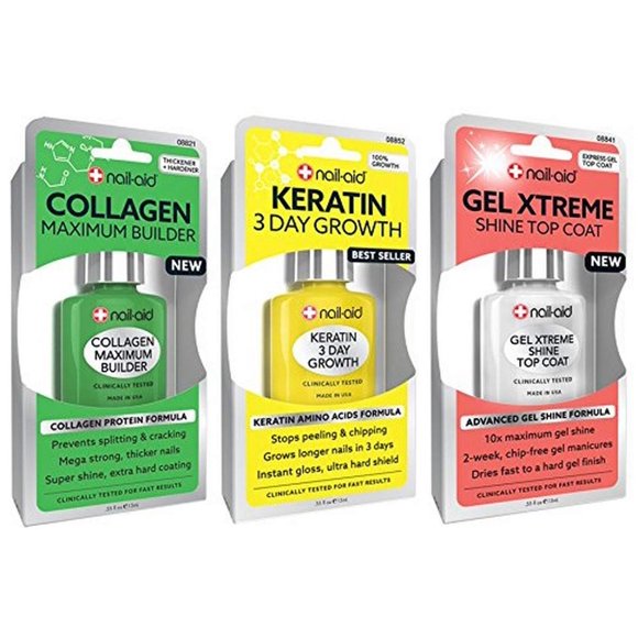 Base de colágeno para uñas, crecimiento de queratina y capa superior en gel x3