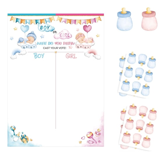Baby Gender Reveal Voting Board, Watercolor Design, Includes 1 Poster 3 Boy Stickers 3 Girl Stickers, What Do You Think Cast Your Vote Activity for Gender Reveal Baby Shower Party Decoration