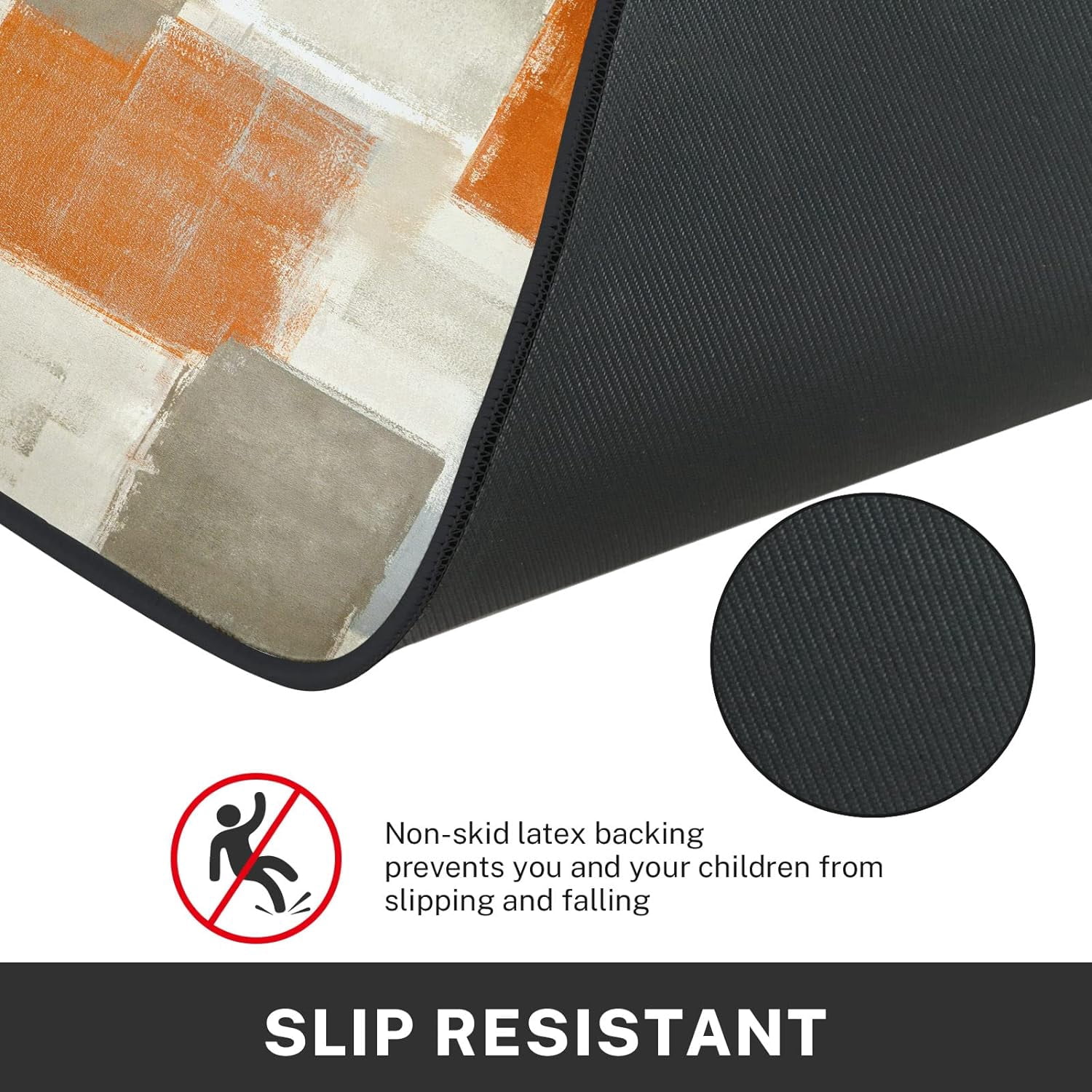 Orange Abstract Kitchen Rugs and Mats Non Skid Washable Set of 2, Beige Contemporary Painting Art Kitchen Mats for Floor, Modern Kitchen Runner Rug Brown Grey Kitchen Decor