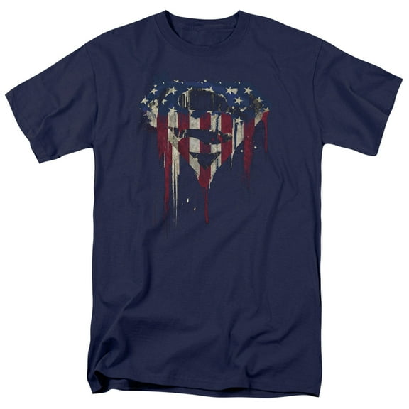Superman Bleeding Shield Adult 18/1 T-Shirt Navy