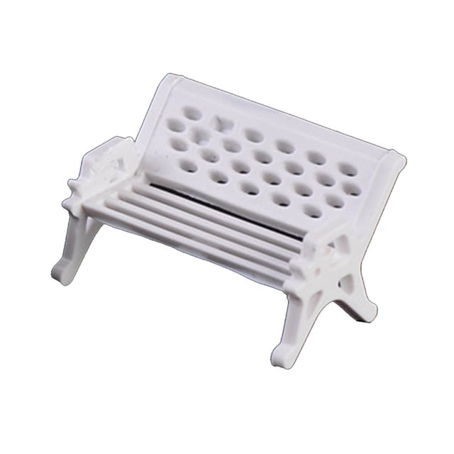 Bewildely Mini casa de muñecas en miniatura, jardín de madera, silla al aire libre, banco, muebles, Kit de parque Decoración del hogar blanco 1.5 cm