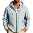 thumbnail image 2 of ECHFIPROM Hiking Rain Jacket for Men Gray Hooded Running with Pockets Heavyweight Work Zip up Adults Rain Coat Waterproof 3XL, 2 of 9