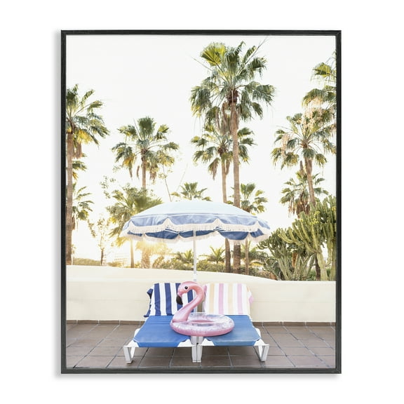 Stupell Industries Poolside Flamingo Float Landscape & Nature Photography Black Framed Art Print Wall Art, 11 x 14