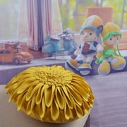 JWH 3D Handmade Aesthetic Decorative Round Sunflower Accent Throw Pillows with Insert Unique Pillow Bohemian Cushions for Bed Sofa 12 inch Yellow