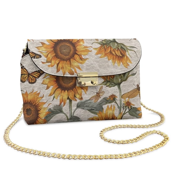 Pzuqiu Sunflower Crossbody Leather Bags for Women Minimalist Lightness Leather Quilted Shoulder Bag with Chain Strap Soft Functional Trendy for Daily Use and Travel