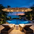 thumbnail image 2 of FOROUTIA 13ft Solar LED Patio Umbrella, 12-Rib Double-Sided Outdoor Umbrella with Crank, 99% UV Protection Water Resistant Market Umbrella for Pool, Backyard, Garden, Khaki (Base Not Included), 2 of 6