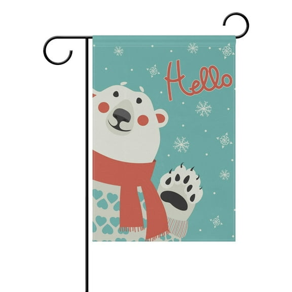 POPCreation Polar Bear Says Hello Polyester Garden Flag Outdoor Flag Home Party Garden Decor 28x40 inches
