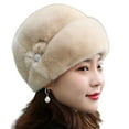 thumbnail image 5 of Eoperou Winter Hat Russian Faux Hare Fur Flower Decor Thickened Luxury Keep Warm Solid Color Autumn Winter Thermal Middle-aged Women Cap for Outdoor, 5 of 8