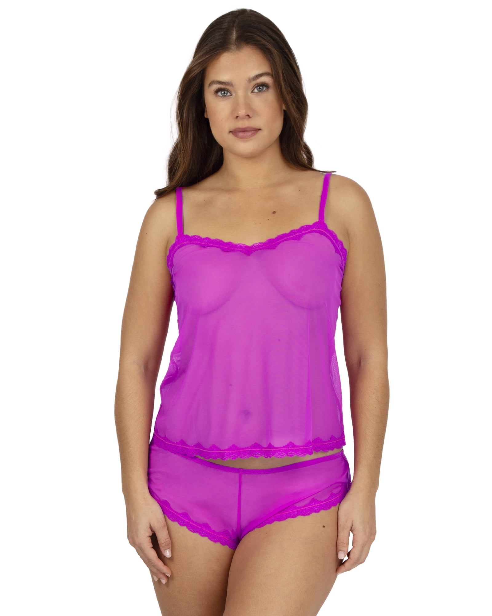 Smart & Sexy Women's Sheer Mesh with Lace Trim Cami and Shorts Lingerie Sleep Set
