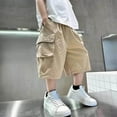 thumbnail image 2 of SGFCWSX Kids Boys Cargo Shorts with Pockets Loose Fit Elastic Waist Cotton Summer Casual Shorts Khaki Size 10-11 Years, 2 of 7