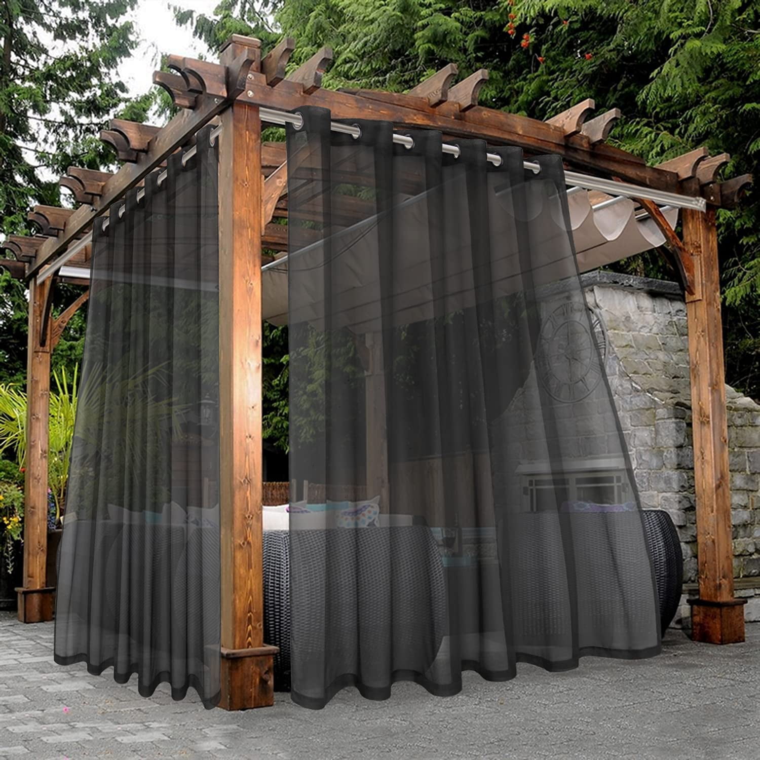 ZXNYH Outdoor Sheer Curtains for Patio Waterproof - 2 Panels Wide ...