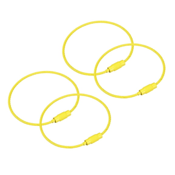 4Pack Cable Key Rings, 6-inch(155mm) Wire Keychain Twist Loops, Yellow