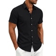 thumbnail image 5 of WIZUTIZ Men's Casual Button Up Shirt Solid Color Short Sleeve Lapel Polyester Spandex Stretch Business Summer Top for Office Daily Outdoor Wear Mens Fashion, 5 of 8