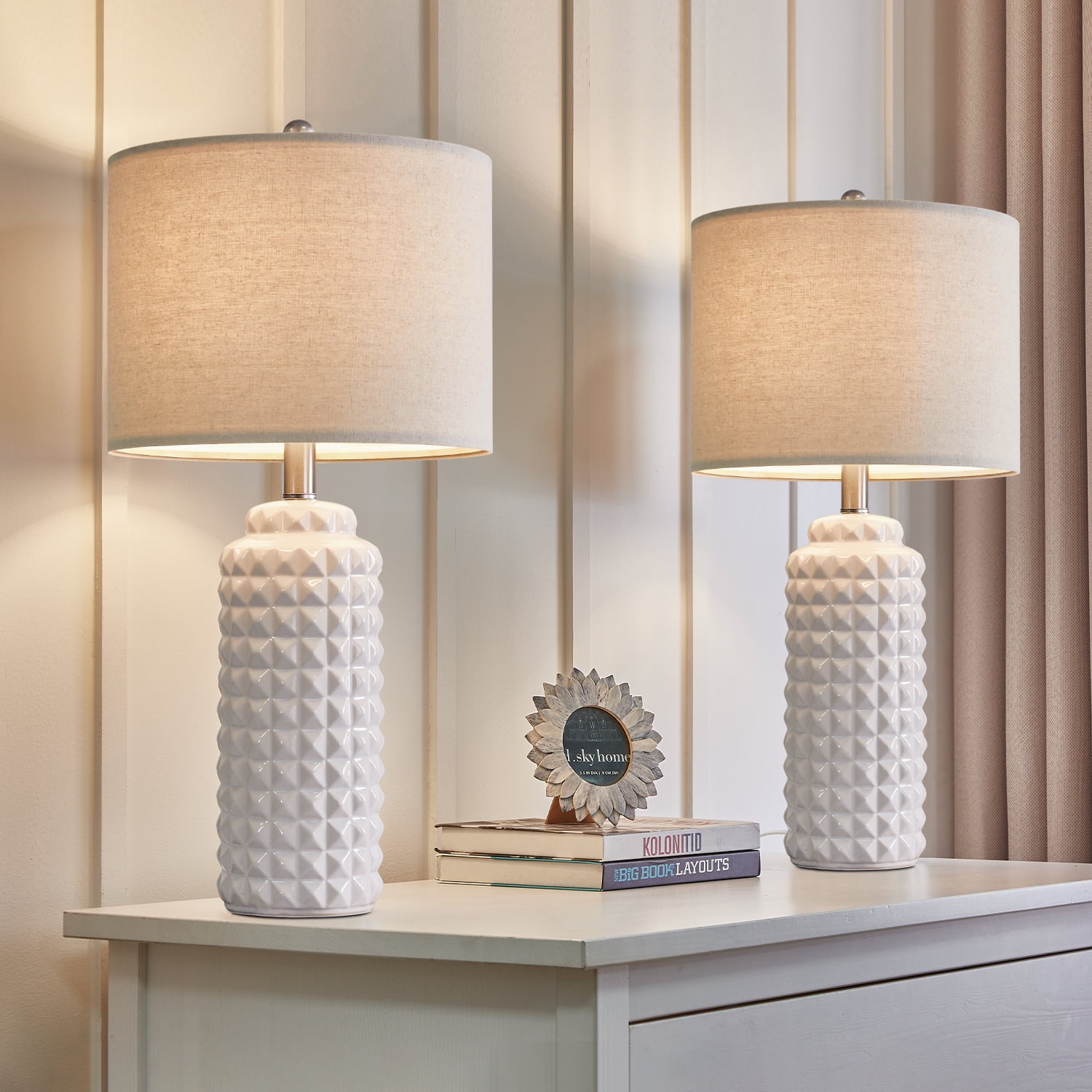 Oneach Modern Ceramic Table Lamp Set of 2 for Living Room Bedroom 24.5 ...