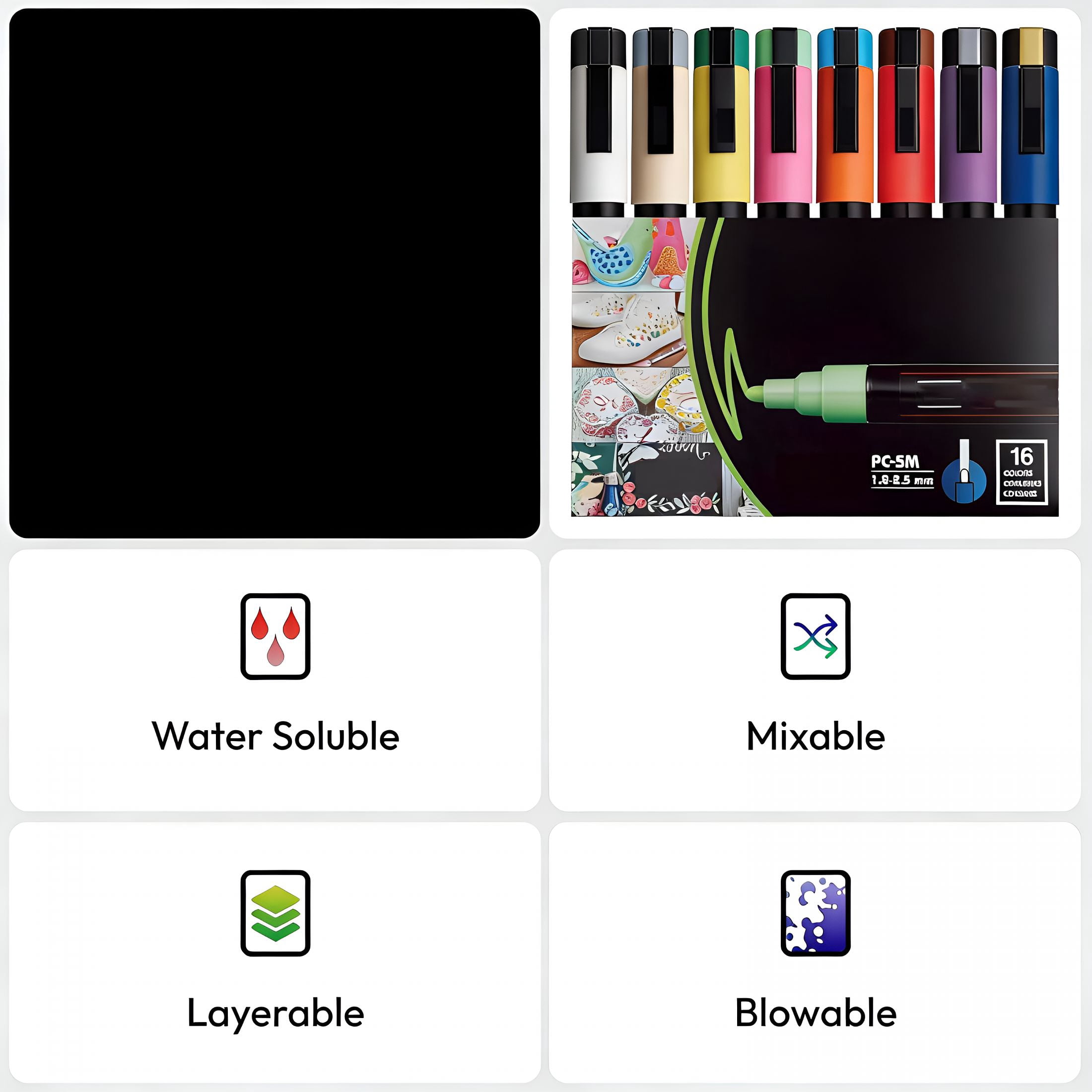 CCOCC Paint Marker PC-5M Medium Bullet Standard Colors Set of 16 acrylic paint markers
