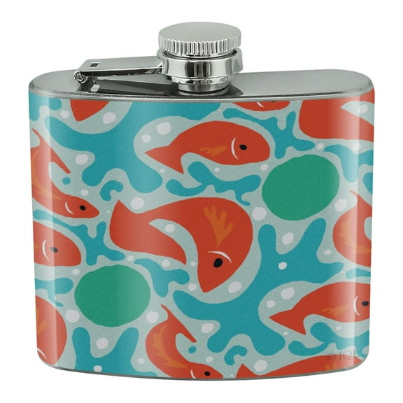 Artsy Orange Fishes on Blue Pattern Stainless Steel 5oz Hip Drink Kidney Flask