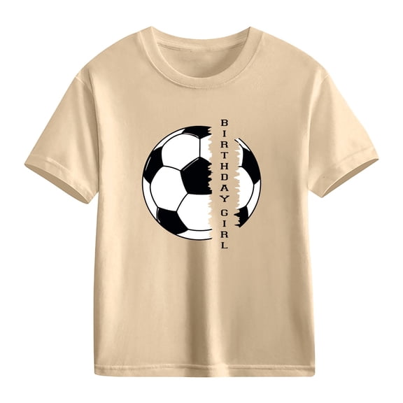 YunPes Soccer Print T-Shirt for Girls Crewneck Short Sleeve Tee Birthday Theme Summer Casual Basic Clothes for 2-13Y