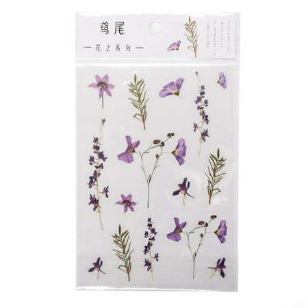 Flower Pattern Waterproof Self Adhesive Hot Stamping Stickers DIY Hand Account Photo Album Decoration Sticker Medium Purple 15x10.5x0.05cm