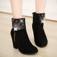 thumbnail image 4 of jsaierl Bottes Chaussures à Talons Hauts pour Femmes, Chaudes, Unies, Rétro, à Fermeture Éclair, Bout Rond, Talon Carré, 4 of 7