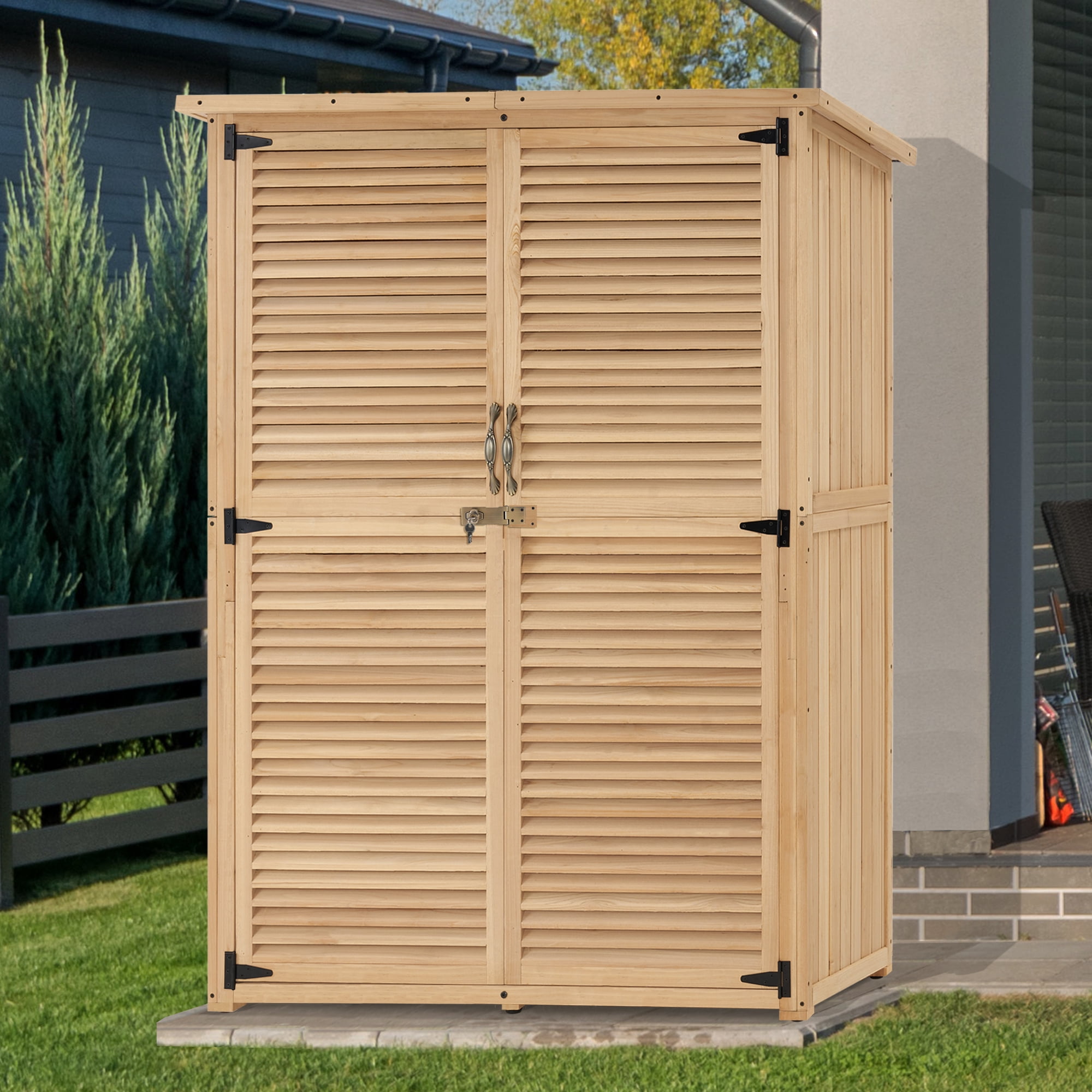 MCombo Outdoor Wood Storage Cabinet, Garden Tool Shed 1900