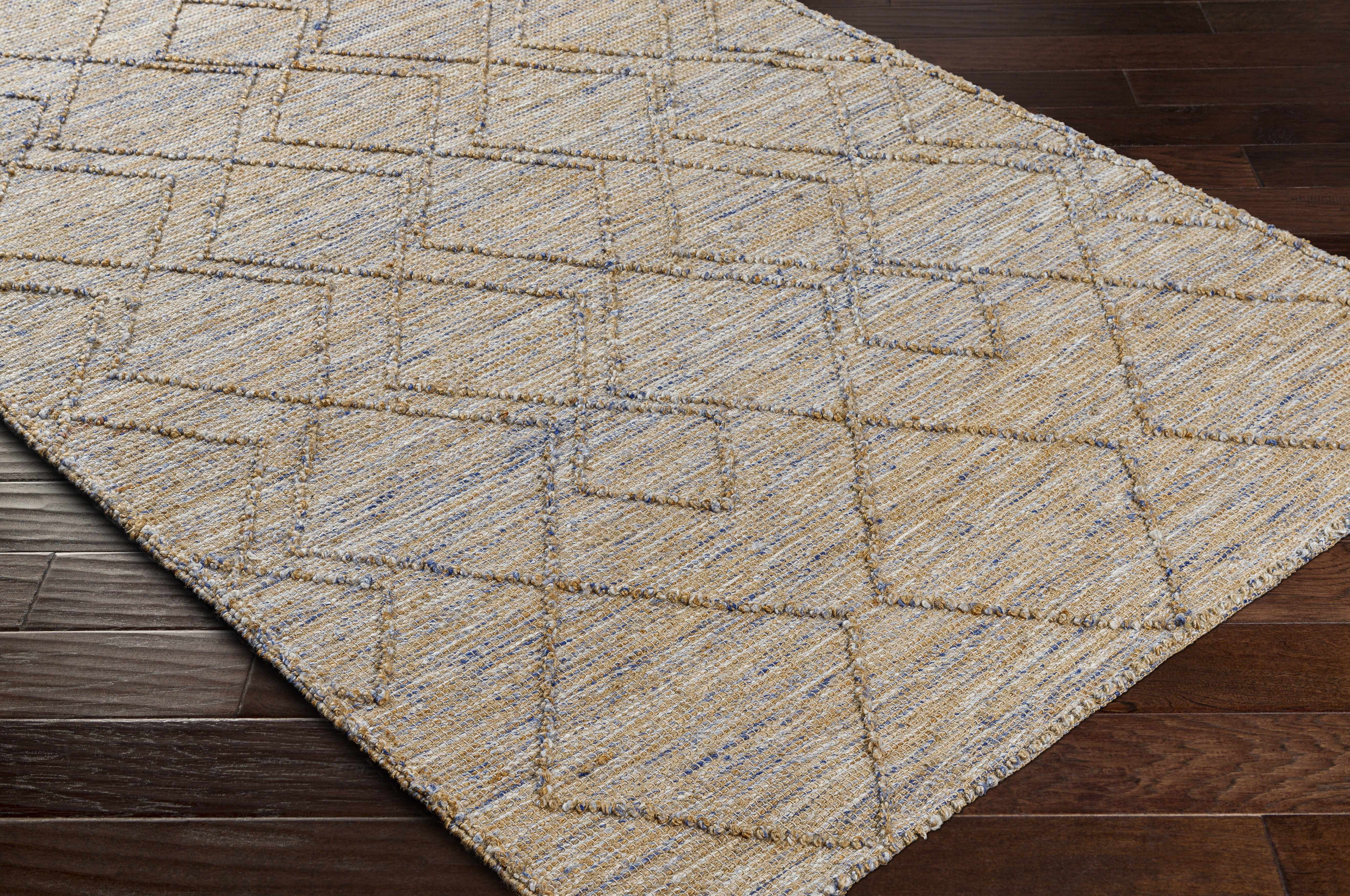 Hauteloom Schonbrunn Jute Living Room, Bedroom Area Rug - Geometric Diamond Lattice Trellis - Bohemian Transitional Boho Tribal Modern - Tan, Navy, Pale Blue, Beige, Brown - 2' x 3'