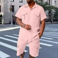 thumbnail image 2 of USNSM Men's Short Sleeve Shorts Two Piece Solid Color Sports Casual Loose Comfort Breathable Short Sleeve Lapel Suit Pink L, 2 of 6