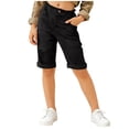 thumbnail image 2 of BRGZLK Girls' High-Waisted Solid Rolled-Cuff Half Pants Multi-Color Lightweight Linen Casual Trousers, 2 of 7