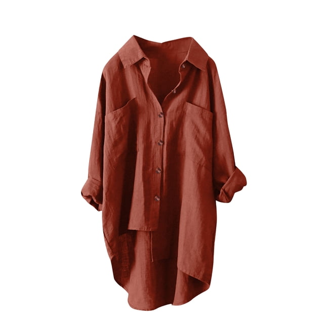 Yuyuzo Woemns Plus Size Shirts Long Sleeve Collared Button down Blouses Solid Color Oversized Tops