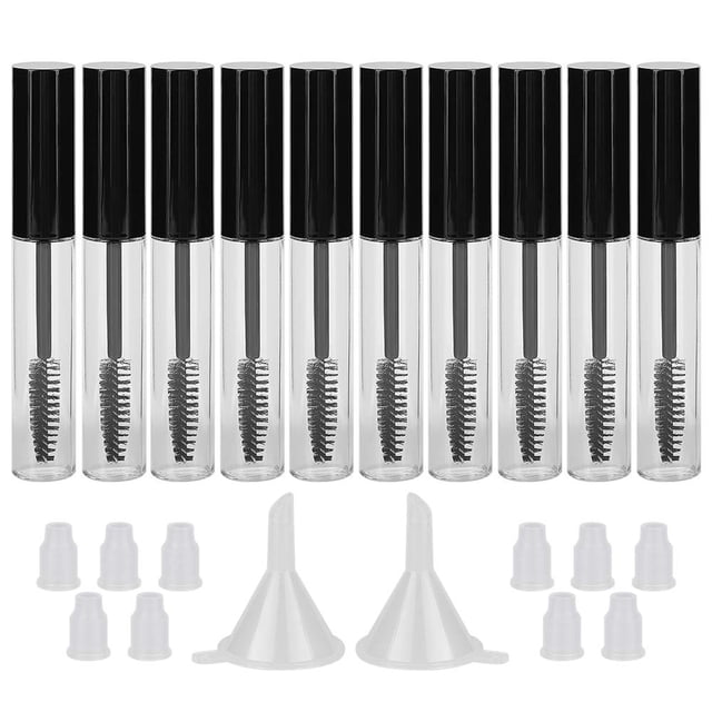 Gther 10 Botellas Vacías De 0.3 Fl Oz Con Varita Para Pestañas E Inserciones De Goma Y Embudos Para Aceite De Ricino/Aceite De Crecimiento De Pestañas, Contenedor De Crema De Pestañas Con Tapa, Color