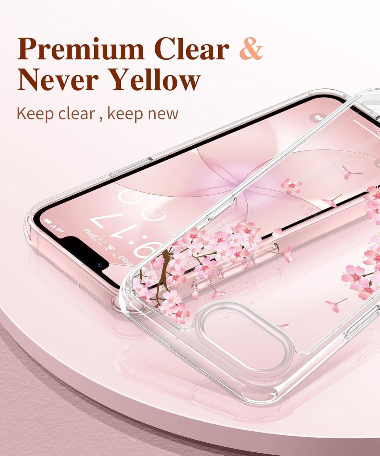 for iPhone 17e Case & iPhone 16e Case, [Non-Yellowing][Military-Grade Protection] Hard PC&TPU Bumper, Floral Shockproof Protective Clear Phone Case (Sakura/Pink)