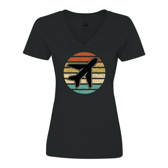 Inktastic Airplane Pilot Vintage Sunset Women's V-Neck T-Shirt