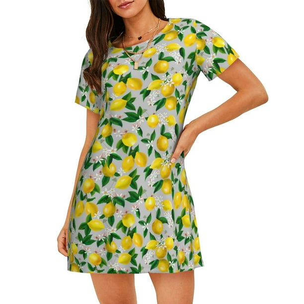 Fotbe Lemon1 Bata de Dormir para Mujer con Estampado, Camisón de Algodón de Manga Corta, Ropa de Dormir Casual