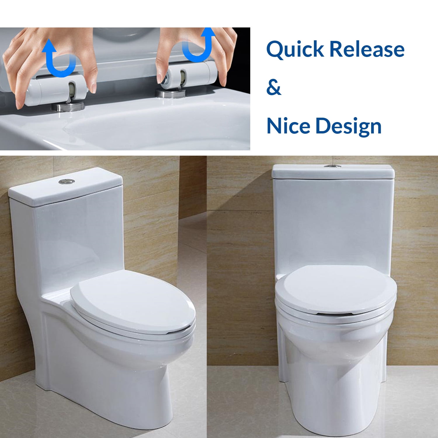 WinZo ES001 Elongated Plastic Toilet Seat Soft Close in White with Top Mount Bolts,Easy Install
