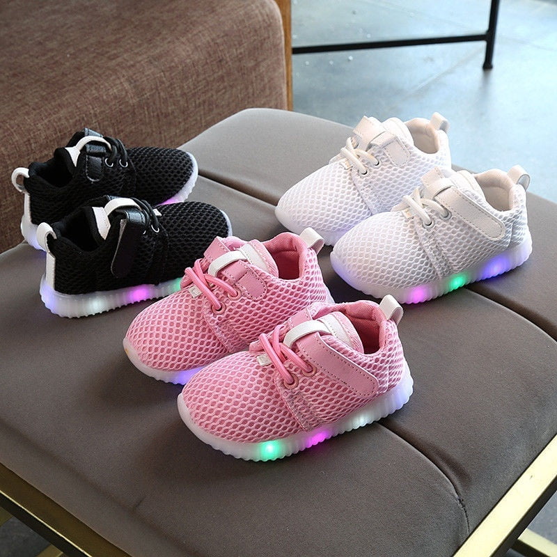 MISSWongg Baby Shoes Baby Girls Boys Mesh Sport Running Sneaker Kids Anti-Slip Breathable Shoe Light Up Luminous Sneakers Size 5.5C-11C UK Child 