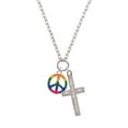 thumbnail image 2 of Delight Jewelry Silvertone Large Rainbow Colored Peace Sign I Set You Apart Engraved Cross Zoey Necklace, 28", 2 of 4