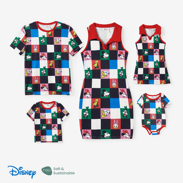 Disney Disney Mickey and Friends Family Matching Naia™ Colorful Checkered Pattern Top/Sleeveless Dress/Onesie
