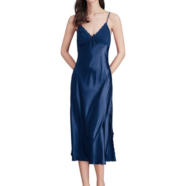 GPOECD Pyjama Grande Taille Nuisette Sans Manches pour Femmes Été Robe de Nuit Légère Bleu Marine,m