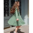 thumbnail image 5 of Arshiner Girls Long Sleeve Dress Fall Cotton Crewneck Tiered Ruffle Swing Solid Casual Midi Dresses, 5 of 6