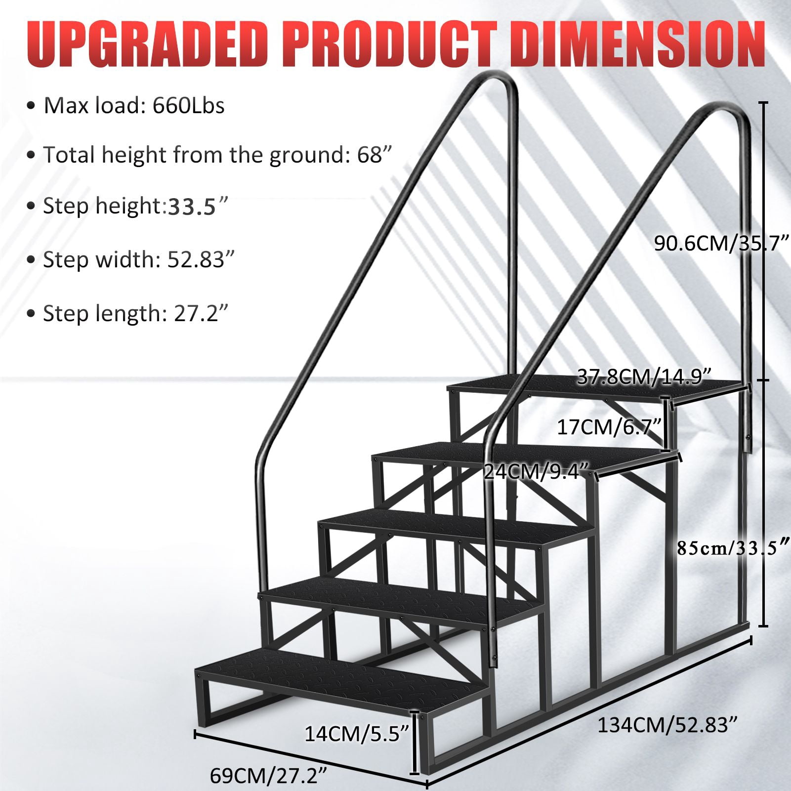 Hot Tub Steps Outdoor, RV Steps with Handrail, Portable RV Stairs 2/3/4/5 Step, Heavy Duty Truck Camper Steps Ladders for Travel Trailers, 5th Wheel, Motor Home, Spa, and Porch