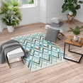 thumbnail image 1 of Chevron Turkish Area Rug, Vintage Overlapping Zigzag Lines Thin and Thick Stripes Old Classical, Soft Carpet for Living Room Decor with Distressed Look, 6.6' X 9.6', Pale Blue, by Ambesonne, 1 of 3