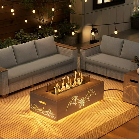 Evita 42" Fire Pits for Outside 50,000 BTU Propane Fire Pit for Outside Patio, Outdoor Fire Pit Table with Golden LED Lights