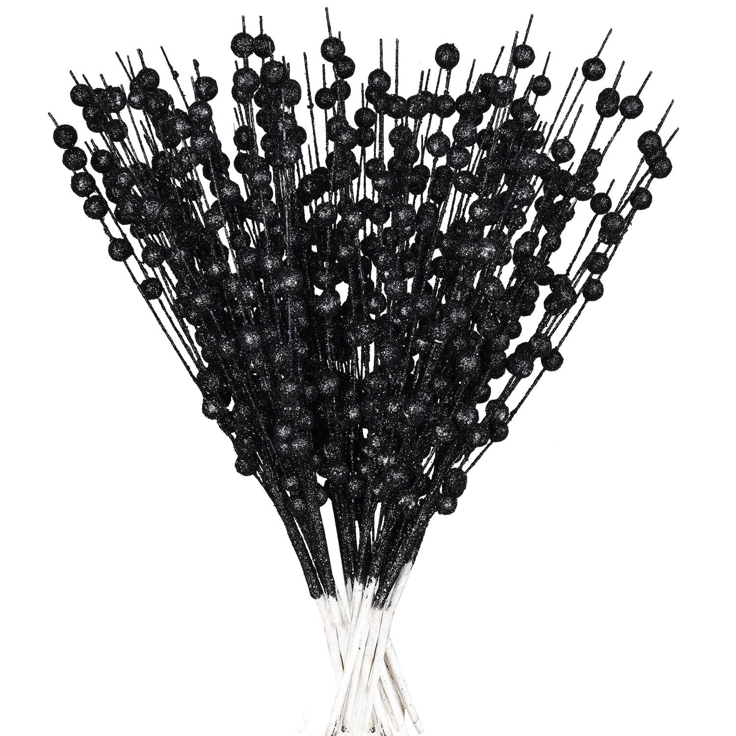 Gomaty 12Pack Black Artificial Glitter Berry Stem Ornaments, 16 Inches