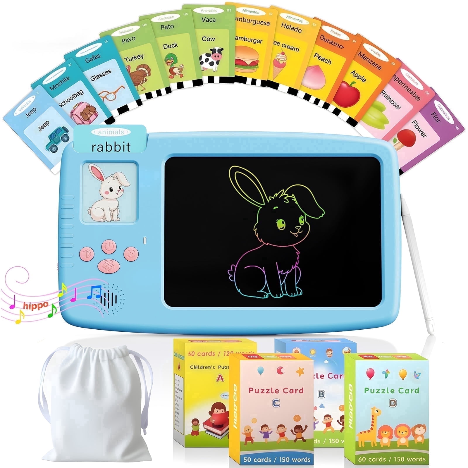 Skdwakiz 510 Sight Words Talking Flash Cards with LCD Writing Tablet for Toddlers, Kids Montessori Language Learning Toys with 255 Cards for Boys Girls Birthday Gifts, Blue
