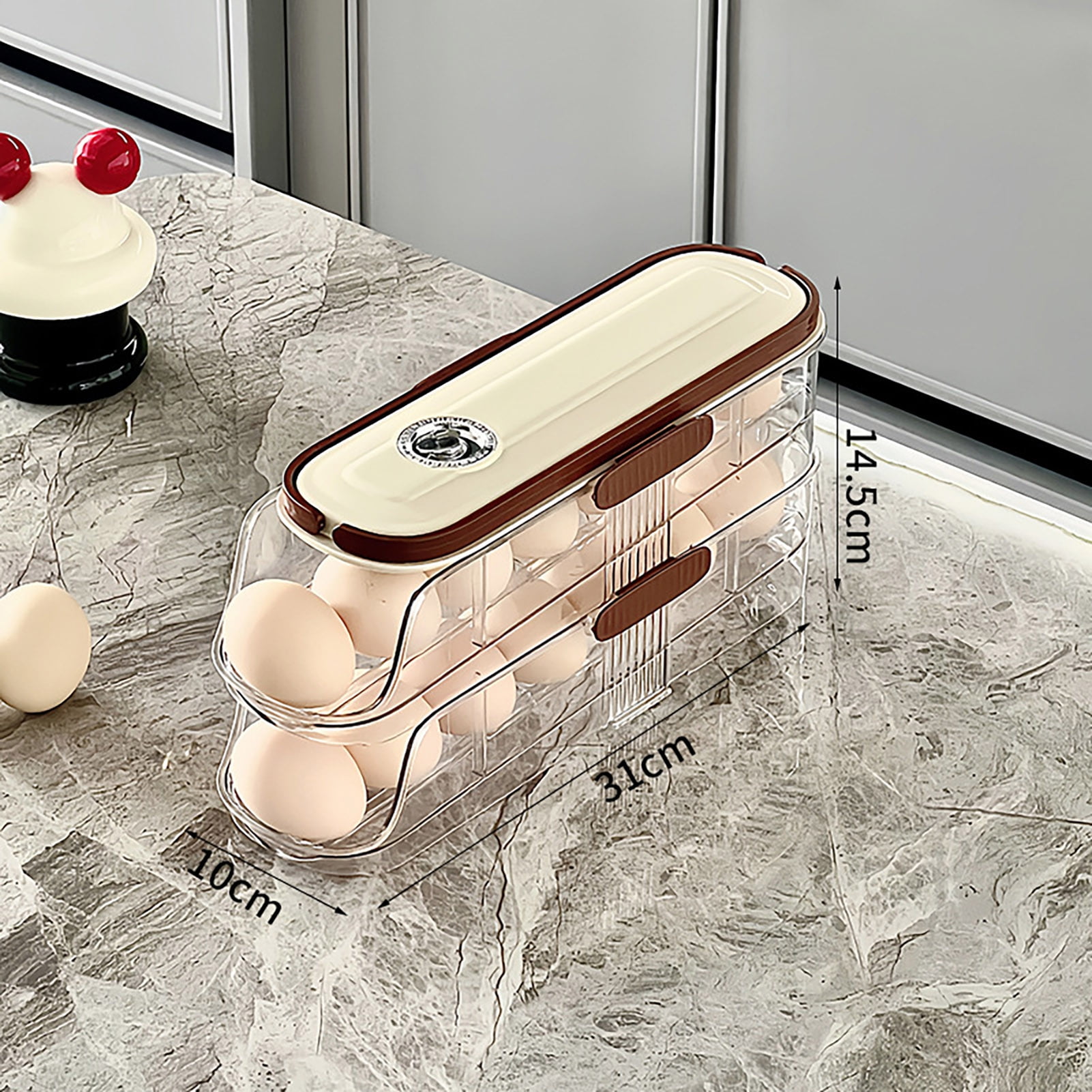 sunsanly Automatic Rolling Egg Container Fridge Storage Box Food Grade BPA Free Transparent Stackable Fridge Organizer with Lid