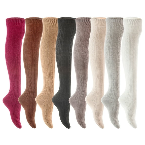 Lian LifeStyle Women's 4 Pairs Adorable, Fashionable, Super Comfortable and Ultra-Soft Thigh High Natural Cotton Socks L1024 Size 6-9 4C-06Assorted